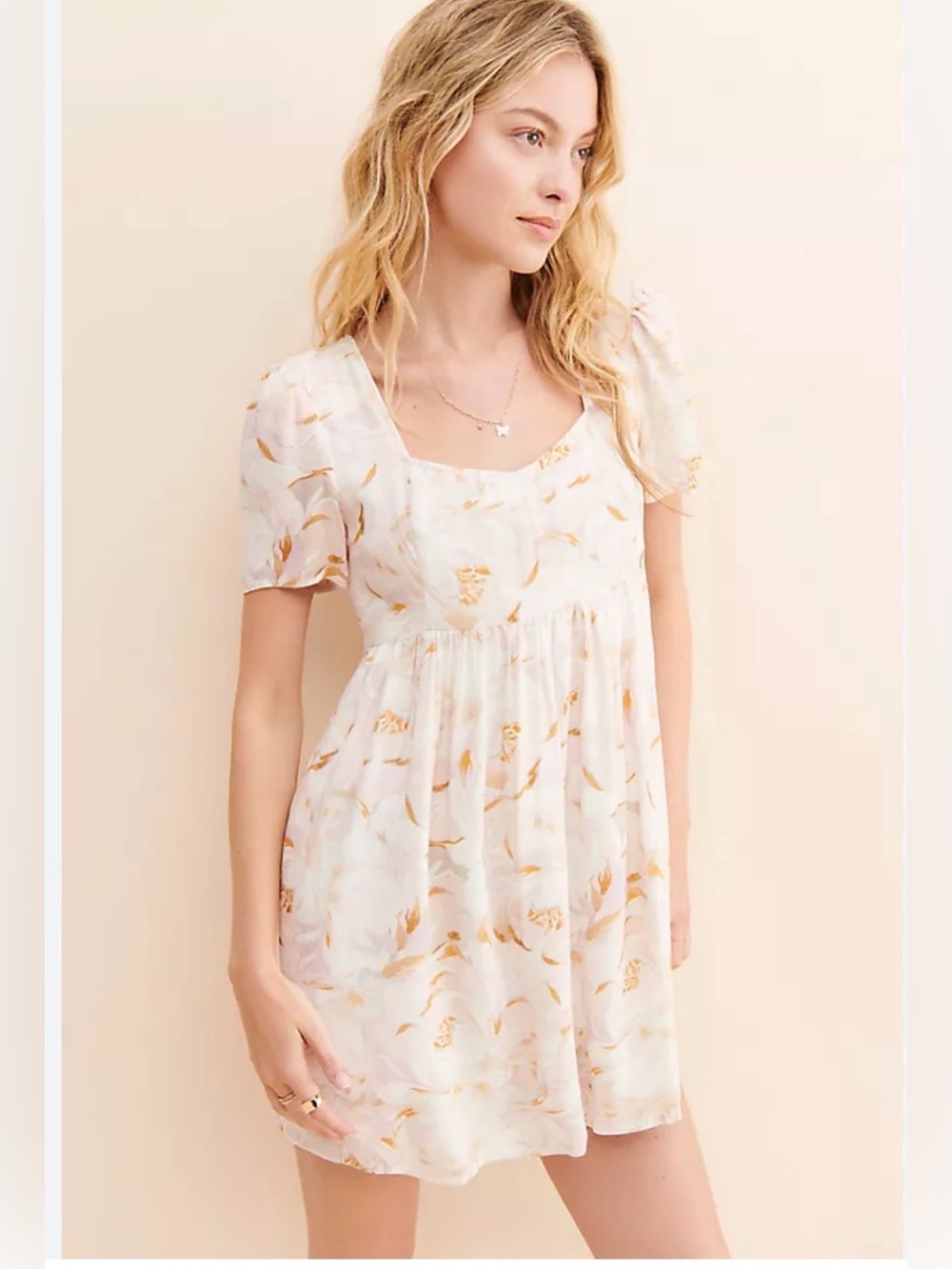 saltwater LUXE Cream and Blush Floral Scoop-Neck Mini Dress